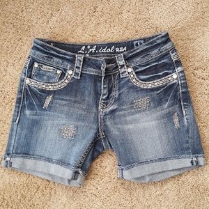 L A Idol jean shorts w/ bling, size 1